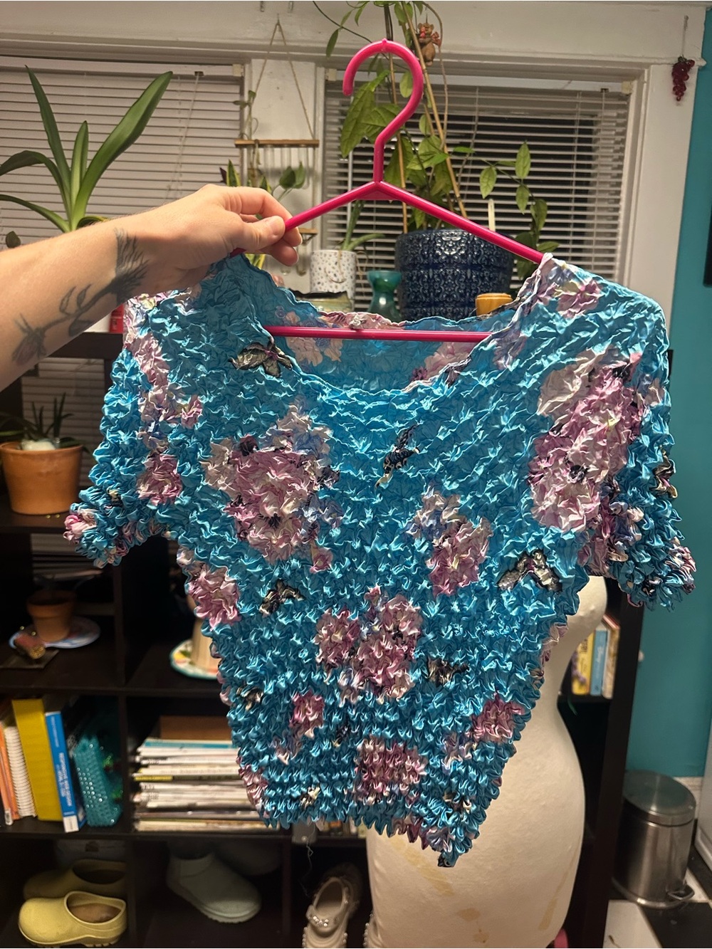 Y2K KC popcorn turquoise butterfly top